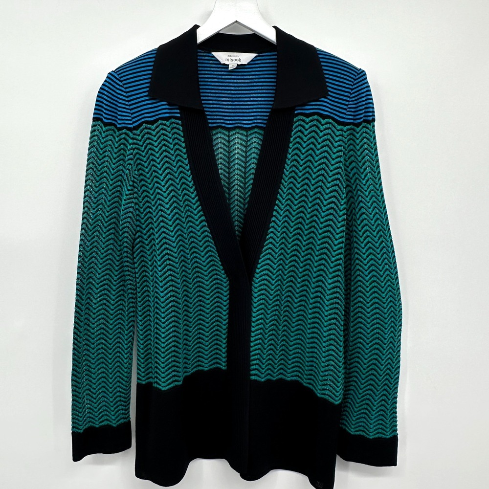 Exclusively Misook‎ Cardigan Jacket Small Long Sleeve Sheer Shoulder Pads Artsy